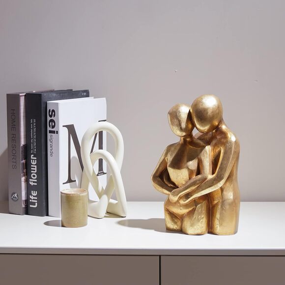 Gold Hugging Couple Statue Modern Lovers Figurine Resin Home Shelf Décor Gift - Picture 9 of 9